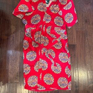 Vibrant Red Patterned Women's Robe